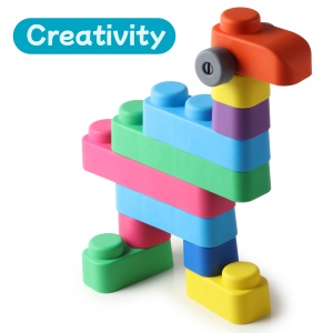 Set de Constructie cuburi moi cu roți Gerardo’s Toys 33 piese – jucărie senzorială educativă soft pentru bebeluși și copii 6+ luni | cuburi senzoriale, motricitate, construcții sigure, multicolor, material antibacterian moale și sigur - Img 6