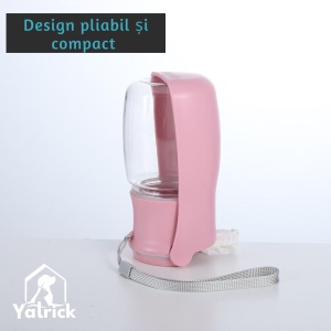 Sticlă de apă pliabilă pentru câini și pisici, 330 ml - fără scurgeri, cu buton mare ON/OFF, reutilizabilă pentru apă, portabilă pentru plimbări, drumeții și călătorii - Yatrick - culoare roz - Img 3