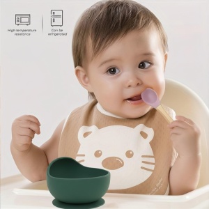 Castron silicon copii cu ventuză puternică antiderapantă, BPA Free, rezistent la răsturnare, pentru diversificare, 6+ luni, KidsCenter, culoare: verde - Img 2
