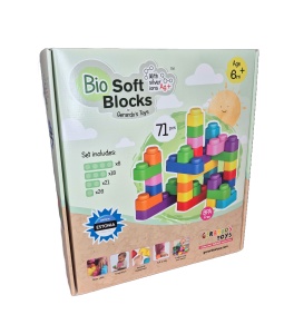 Set cuburi moi de construcție premium Gerardo’s Toys – 71 piese | Bio, antibacteriene cu ioni de argint, pentru 6+ luni, fabricate în UE (Estonia)