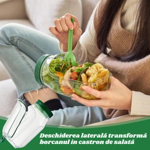 Caserola Alimentara cu Capac Etans, Recipient Reutilizabil pentru Picnic, Pranz, Salata, 1L, Fara BPA - Img 7
