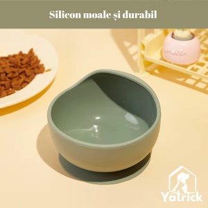 Castron/bol antiderapant din silicon pentru animale - bol de apă/hrană caini și pisici, antistropire, cu ventuză, moale, durabil, silențios - culoare verde - Img 2