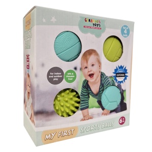 Set 4 mingi sport pentru copii Gerardo’s Toys – My First Sports Balls Set, mini mingi ușoare și moi pentru joacă activă, coordonare mână-ochi, indoor & outdoor – Made in EU, 6 luni+ - Img 4