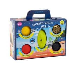 Set de 5 mingi sport pentru copii Gerardo’s Toys – mini mingi ușoare și rezistente, indoor & outdoor, fotbal, baschet, volei, rugby și minge de masaj, potrivite pentru coordonare și joacă activă – Made in Europe - Img 5