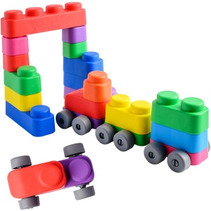 Set de Constructie cuburi moi cu roți Gerardo’s Toys 33 piese – jucărie senzorială educativă soft pentru bebeluși și copii 6+ luni | cuburi senzoriale, motricitate, construcții sigure, multicolor, material antibacterian moale și sigur - Img 10