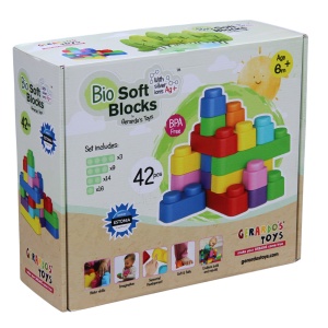Set de construcție cuburi moi Gerardo’s Toys 42 piese – jucărie educativă senzorială soft pentru bebeluși și copii 6+ luni | cuburi sigure, motricitate, creativitate, material antibacterian
