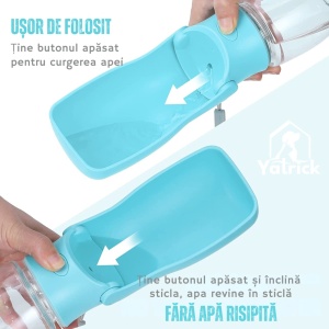 Sticlă de apă pliabilă pentru câini și pisici, 330 ml - fără scurgeri, cu buton mare ON/OFF, reutilizabilă pentru apă, portabilă pentru plimbări, drumeții și călătorii - Yatrick - culoare alb - Img 8