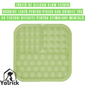 Yatrick Covoraș Tavă Slow Feeder din Silicon pentru Câini și Pisici – Hrănire Lentă, Antisufocare, Antiderapant, Relaxare & Stimulare Mentală - culoare verde