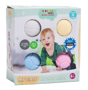 Set 4 mingi sport pentru copii Gerardo’s Toys – My First Sports Balls Set, mini mingi ușoare și moi pentru joacă activă, coordonare mână-ochi, indoor & outdoor – Made in EU, 6 luni+