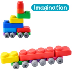 Set de Constructie cuburi moi cu roți Gerardo’s Toys 33 piese – jucărie senzorială educativă soft pentru bebeluși și copii 6+ luni | cuburi senzoriale, motricitate, construcții sigure, multicolor, material antibacterian moale și sigur - Img 7