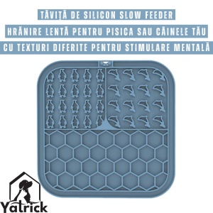 Yatrick Covoraș Tavă Slow Feeder din Silicon pentru Câini și Pisici – Hrănire Lentă, Antisufocare, Antiderapant, Relaxare & Stimulare Mentală - culoare albastru