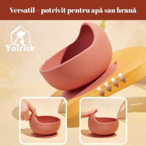 Castron/bol antiderapant din silicon pentru animale - bol de apă/hrană caini și pisici, antistropire, cu ventuză, moale, durabil, silențios - culoare roșu - Img 5