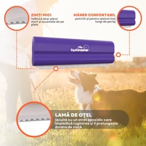 EasyGroomer 5" (12,7 cm) by EquiGroomer – Perie profesională de îngrijire pentru câini, pisici și alte animale mici, potrivită tot timpul anului, excelentă în perioada de năpârlire, lamă din oțel, mâner din lemn, culoare mov - Img 3
