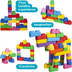 Set de Constructie cuburi moi cu roți Gerardo’s Toys 33 piese – jucărie senzorială educativă soft pentru bebeluși și copii 6+ luni | cuburi senzoriale, motricitate, construcții sigure, multicolor, material antibacterian moale și sigur - Img 4