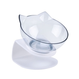 Yatrick Bol de apă sau mâncare pentru animale, elevat și înclinat, cu suport alb, bol transparent cu urechiușe, din plastic, ideal pentru câini și pisici, confort digestiv și postură corectă