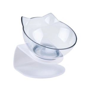 Yatrick Bol de apă sau mâncare pentru animale, elevat și înclinat, cu suport alb, bol transparent cu urechiușe, din plastic, ideal pentru câini și pisici, confort digestiv și postură corectă