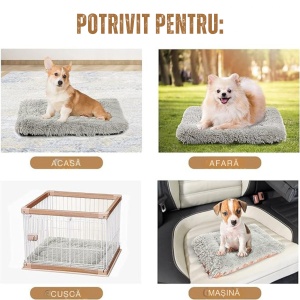 Yatrick Culcuș 2-în-1 pentru pisici și câini mici, saltea și pat pliabil auto-încălzire, material pluș moale, confort termic, culoare maro cu gri - Img 5