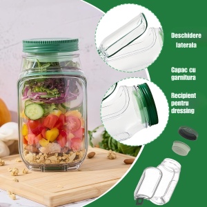 Caserola Alimentara cu Capac Etans, Recipient Reutilizabil pentru Picnic, Pranz, Salata, 1L, Fara BPA - Img 8