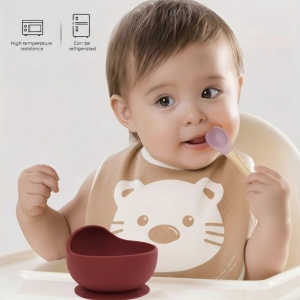 Castron silicon copii cu ventuză antiderapantă, BPA Free, rezistent la răsturnare, pentru diversificare, 6+ luni, KidsCenter, culoare: rosu - Img 6