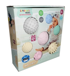 Set 7 mingi senzoriale pentru bebeluși Gerardo’s Toys – jucărie educativă tactilă, culori și texturi diferite, dezvoltare senzorială și motricitate, Made in EU, de la 0 luni - Img 6