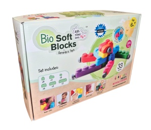 Set de Constructie cuburi moi cu roți Gerardo’s Toys 33 piese – jucărie senzorială educativă soft pentru bebeluși și copii 6+ luni | cuburi senzoriale, motricitate, construcții sigure, multicolor, material antibacterian moale și sigur