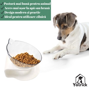 Yatrick Bol de apă sau mâncare pentru animale, elevat și înclinat, cu suport alb, bol transparent cu urechiușe, din plastic, ideal pentru câini și pisici, confort digestiv și postură corectă - Img 8