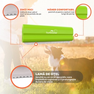 EasyGroomer 5" (12,7 cm) by EquiGroomer – Perie profesională de îngrijire pentru câini, pisici și alte animale mici, potrivită tot timpul anului, excelentă în perioada de năpârlire, lamă din oțel, mâner din lemn, culoare verde-lime - Img 3