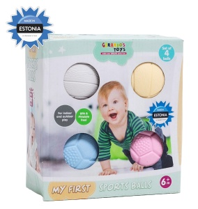 Set 4 mingi sport pentru copii Gerardo’s Toys – My First Sports Balls Set, mini mingi ușoare și moi pentru joacă activă, coordonare mână-ochi, indoor & outdoor – Made in EU, 6 luni+ - Img 12