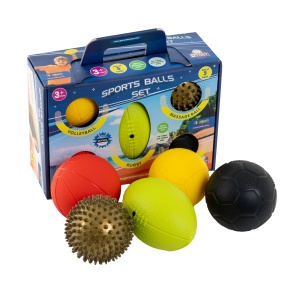 Set de 5 mingi sport pentru copii Gerardo’s Toys – mini mingi ușoare și rezistente, indoor & outdoor, fotbal, baschet, volei, rugby și minge de masaj, potrivite pentru coordonare și joacă activă – Made in Europe