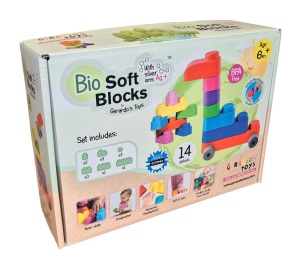 Set de Constructie cuburi moi cu roți Gerardo’s Toys 14 piese – jucărie senzorială educativă soft pentru bebeluși și copii 6+ luni | cuburi senzoriale, motricitate, construcții sigure, multicolor, material antibacterian moale și sigur