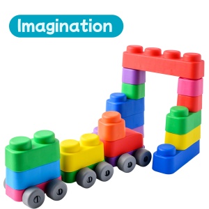 Set de Constructie cuburi moi cu roți Gerardo’s Toys 33 piese – jucărie senzorială educativă soft pentru bebeluși și copii 6+ luni | cuburi senzoriale, motricitate, construcții sigure, multicolor, material antibacterian moale și sigur - Img 8