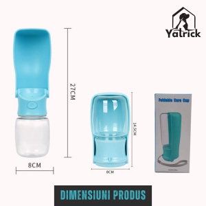 Sticlă de apă pliabilă pentru câini și pisici, 330 ml - fără scurgeri, cu buton mare ON/OFF, reutilizabilă pentru apă, portabilă pentru plimbări, drumeții și călătorii - Yatrick - culoare albastru - Img 10