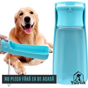 Sticlă de apă pliabilă pentru câini și pisici, 330 ml - fără scurgeri, cu buton mare ON/OFF, reutilizabilă pentru apă, portabilă pentru plimbări, drumeții și călătorii - Yatrick - culoare roz - Img 2