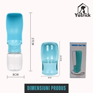 Sticlă de apă pliabilă pentru câini și pisici, 330 ml - fără scurgeri, cu buton mare ON/OFF, reutilizabilă pentru apă, portabilă pentru plimbări, drumeții și călătorii - Yatrick - culoare roz - Img 12