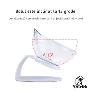Yatrick Bol de apă sau mâncare pentru animale, elevat și înclinat, cu suport alb, bol transparent cu urechiușe, din plastic, ideal pentru câini și pisici, confort digestiv și postură corectă - Img 5
