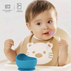 Castron silicon copii cu ventuză puternică antiderapantă, BPA Free, rezistent la răsturnare, pentru diversificare, 6+ luni, KidsCenter, culoare: albastru