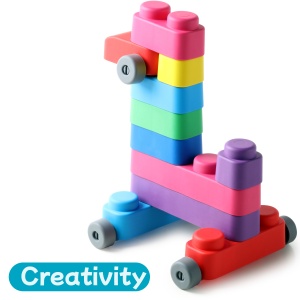Set de Constructie cuburi moi cu roți Gerardo’s Toys 33 piese – jucărie senzorială educativă soft pentru bebeluși și copii 6+ luni | cuburi senzoriale, motricitate, construcții sigure, multicolor, material antibacterian moale și sigur - Img 5