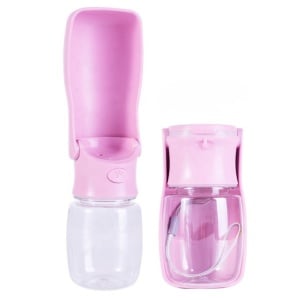 Sticlă de apă pliabilă pentru câini și pisici, 330 ml - fără scurgeri, cu buton mare ON/OFF, reutilizabilă pentru apă, portabilă pentru plimbări, drumeții și călătorii - Yatrick - culoare roz