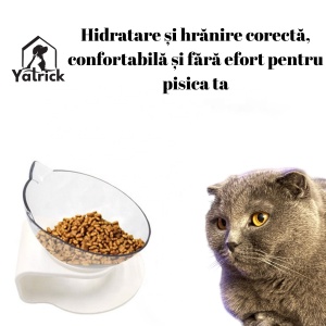 Yatrick Bol de apă sau mâncare pentru animale, elevat și înclinat, cu suport alb, bol transparent cu urechiușe, din plastic, ideal pentru câini și pisici, confort digestiv și postură corectă - Img 2