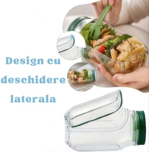 Caserola Alimentara cu Capac Etans, Recipient Reutilizabil pentru Picnic, Pranz, Salata, 1L, Fara BPA - Img 9