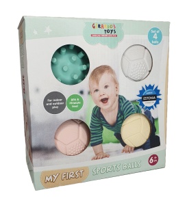 Set 4 mingi sport pentru copii Gerardo’s Toys – My First Sports Balls Set, mini mingi ușoare și moi pentru joacă activă, coordonare mână-ochi, indoor & outdoor – Made in EU, 6 luni+ - Img 6