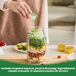 Caserola Alimentara cu Capac Etans, Recipient Reutilizabil pentru Picnic, Pranz, Salata, 1L, Fara BPA - Img 6