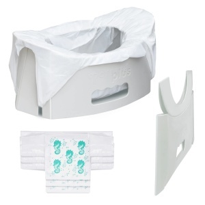 Olita de Voiaj Portabila Potette Fold'N'Go, Pliabila Ultra-Compacta 1cm, Olita Calatorie Copii, mașină și vacanțe, 3 Pungi Absorbante Incluse, 15 Luni+, pana la 22 kg, Gri