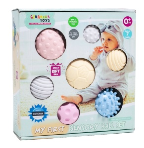 Set 7 mingi senzoriale pentru bebeluși Gerardo’s Toys – jucărie educativă tactilă, culori și texturi diferite, dezvoltare senzorială și motricitate, Made in EU, de la 0 luni