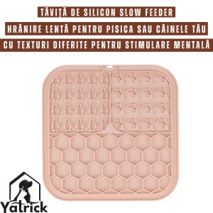 Yatrick Covoraș Tavă Slow Feeder din Silicon pentru Câini și Pisici – Hrănire Lentă, Antisufocare, Antiderapant, Relaxare & Stimulare Mentală - culoare roz