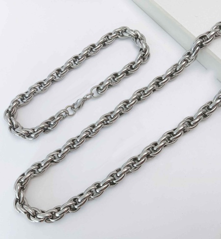 Lant Barbati Din Inox Argintiu, Model Roti Duble Rasucite, Lantisor Barbatesc Masiv 60cm, Latime 9mm, Greutate 65g, Bijuterie Rezistenta si Eleganta S70V