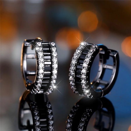 Cercei Argint 925 cu Zirconii -- Black- ARG101B
