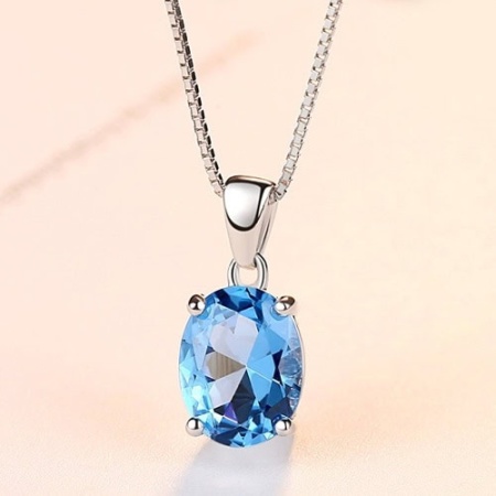 Lantisor Argint Femei Un Accesoriu de Impact: Piatra Blue Topaz în Montură Clasica Arg128E