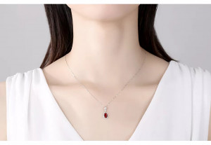 Colier Din Argint Piatra Red Zirconiu Oval ARG397M - Img 2