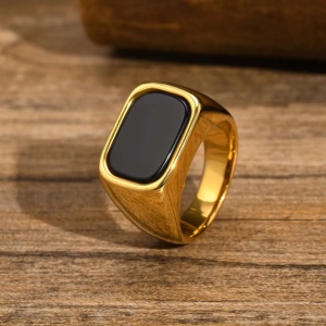 Ghiul Bărbați, Oțel Inoxidabil Placat Aur, Piatra Onix Negru, Design Elegant IM558C - Img 8